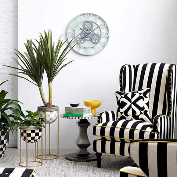 Mackenzie Childs Sterling Check Large Farmhouse Wall Clock 30in NEW - Picture 2 of 3